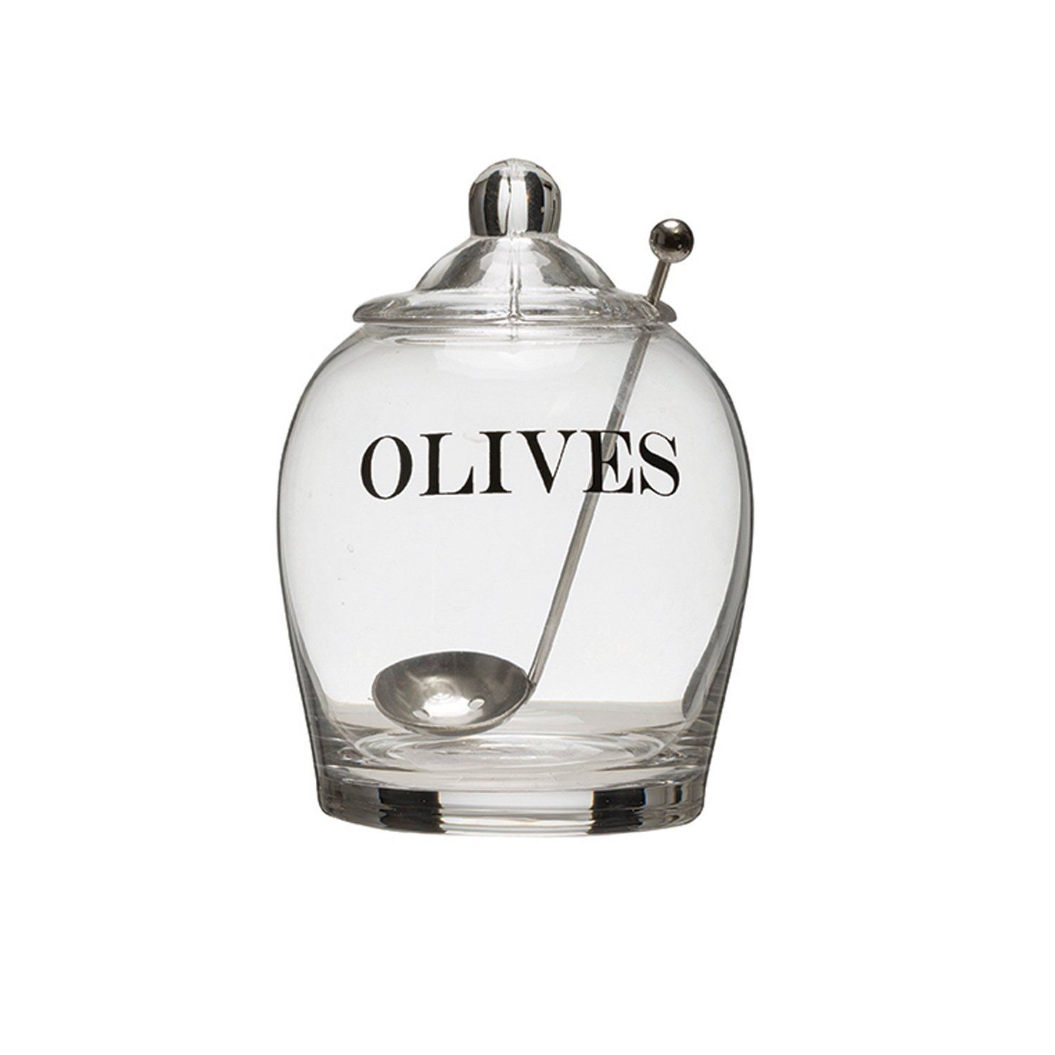 5.5&quot;H Glass Jar &quot;Olives&quot; w/ Stainless Steel Slotted Spoon