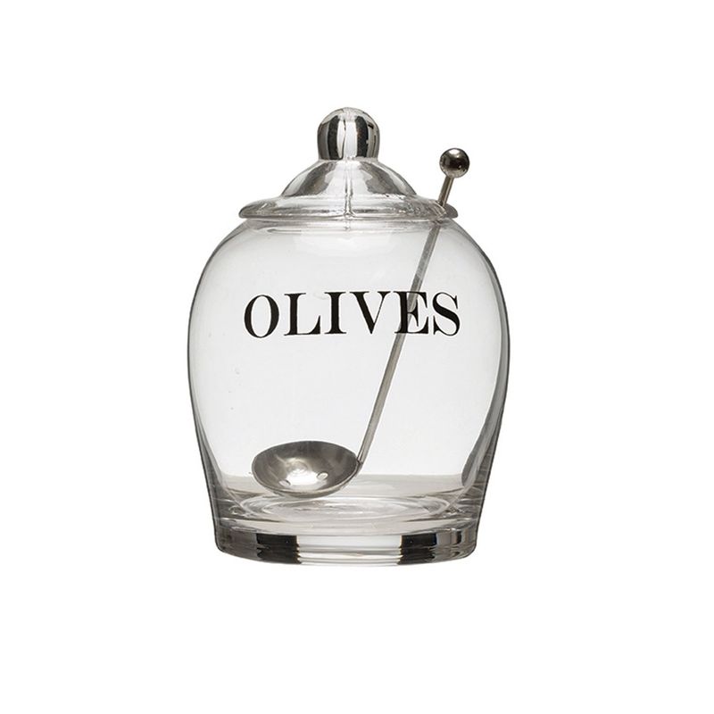 5.5&quot;H Glass Jar &quot;Olives&quot; w/ Stainless Steel Slotted Spoon
