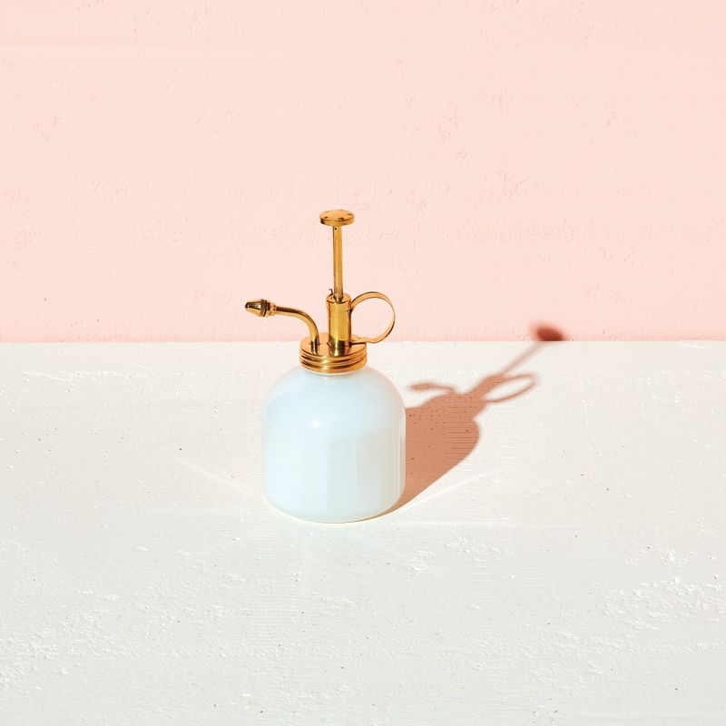 White Glass &amp; Brass Plant Mister