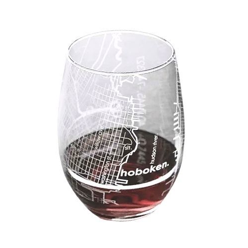 Hoboken, NJ Map Stemless Wine Glass
