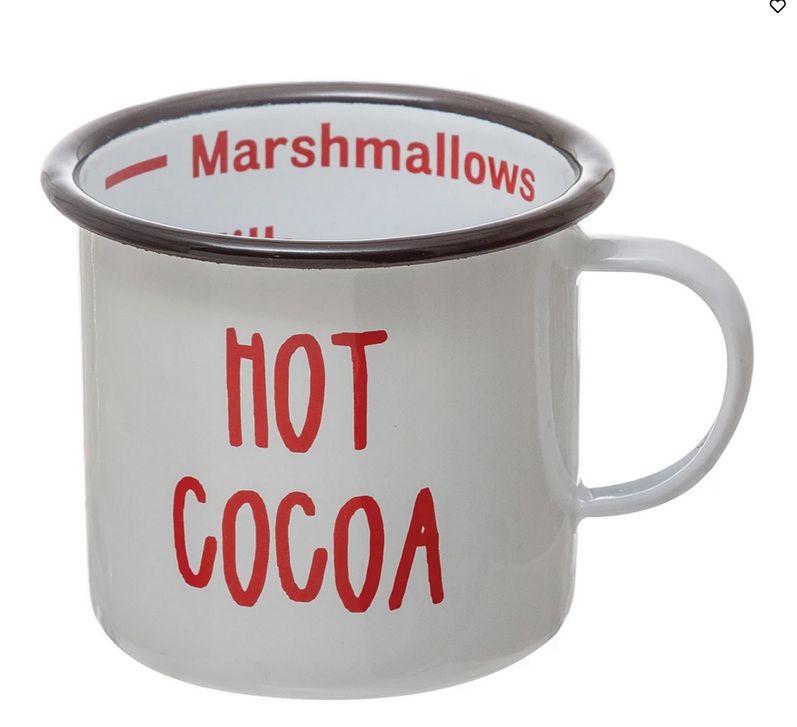 20 oz Enameled Mug &quot; Hot Cocoa&quot; - White w/ Black Rim