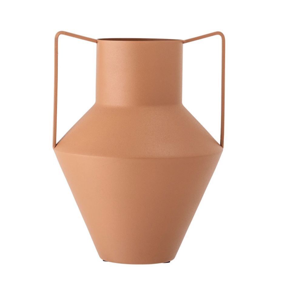 Textured Metal Vase w/ Handles Rust
