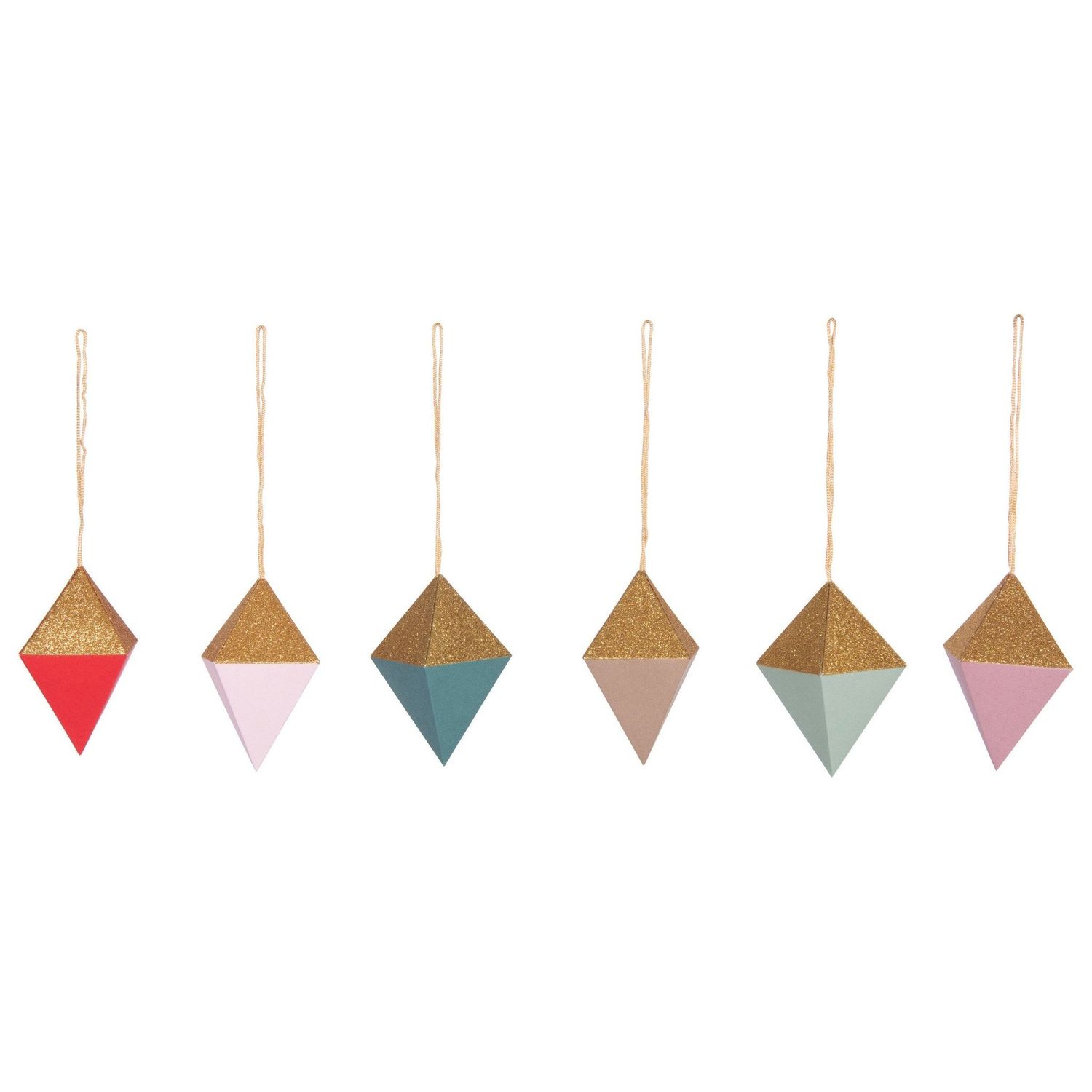 4&quot;H Paper Diamond Ornament w/ Gold Glitter - 6 Colors