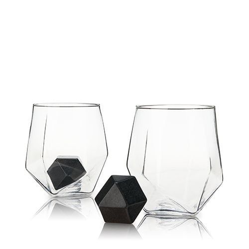 Seneca Crystal Faceted Tumbler &amp; Hexagonal Basalt Stone Set (S/4)