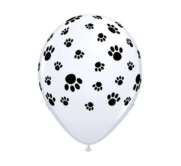 Latex Balloon - White w/ Black Paw Prints 12&quot;