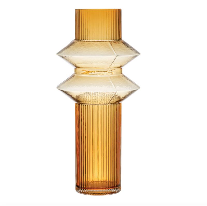 Glass Fluted Vase Amber Color