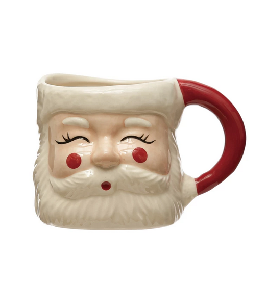 12 oz Hand Painted Stoneware Santa Mug Red &amp; White