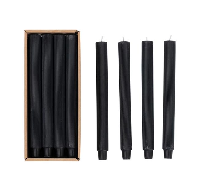 10&quot;H Unscented Pleated Taper Candles in Box Powder Finish Noir Color Set of 12