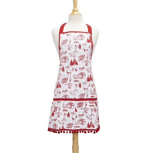 Winter Toile Apron w/ Pom Pom