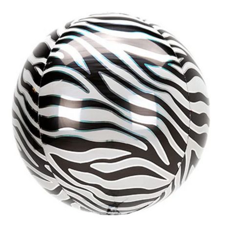 Mylar Balloon - 3D Zebra Print Orb 16&quot;