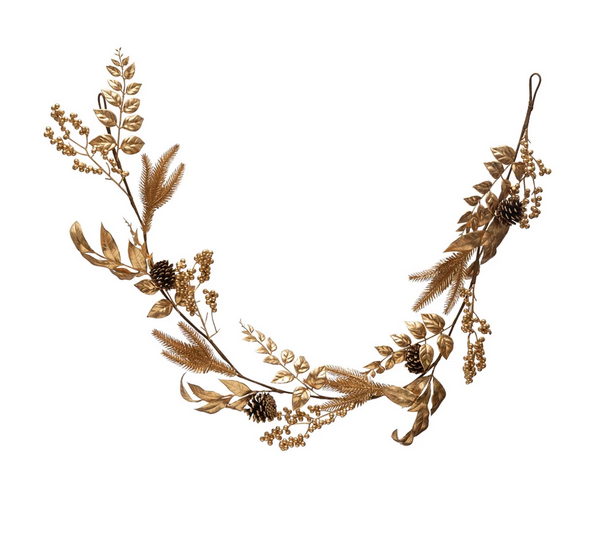 60&quot;L Faux Greenery Garland w/ Pinecones Gold Finish