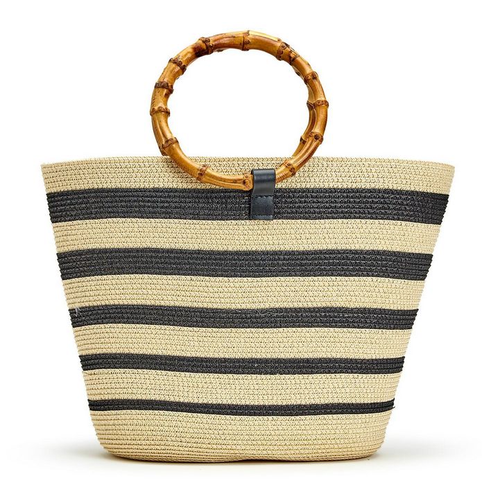 Tote Bag with Bamboo Handle - Thin Stripe