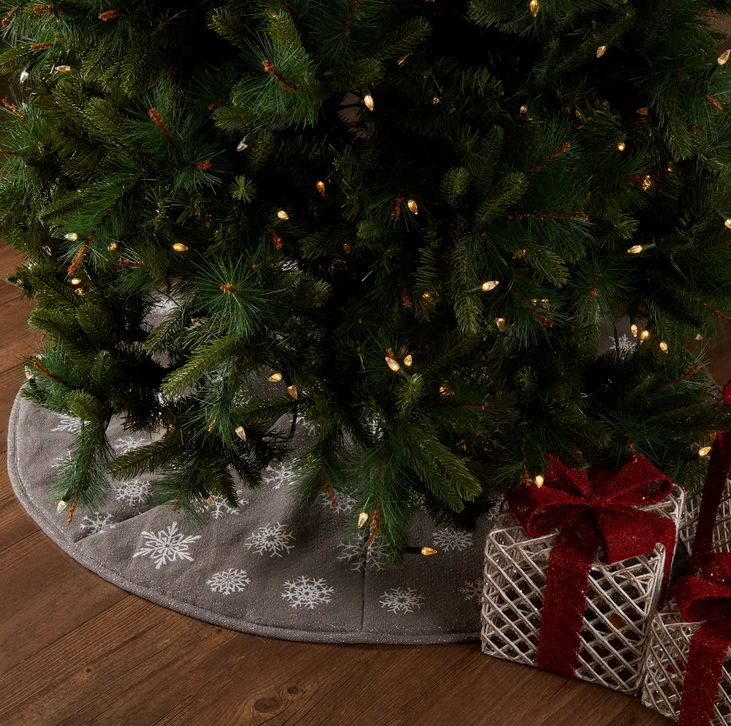 Snowflake Burlap Grey Tree Skirt 48&quot;