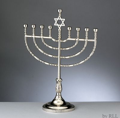 Large Traditional Menorah - Silvertone Finish