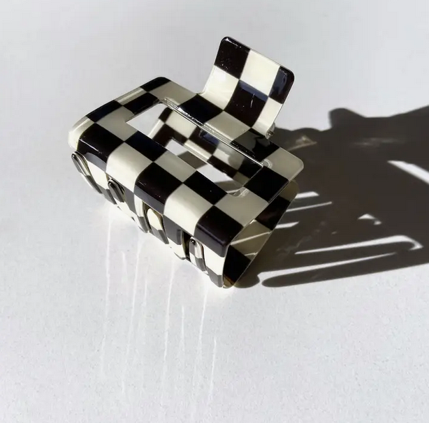 Checkered Chunky Claw Clip | Eco-Friendly  Black