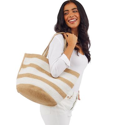Jute Woven Tote -White