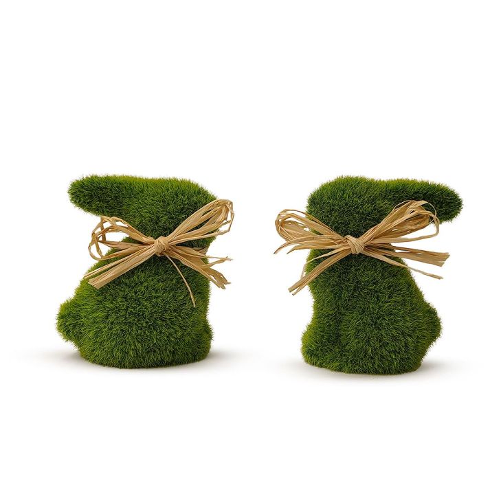 Sweet as Easter Flocked Small Bunnies with Raffia Ribbon