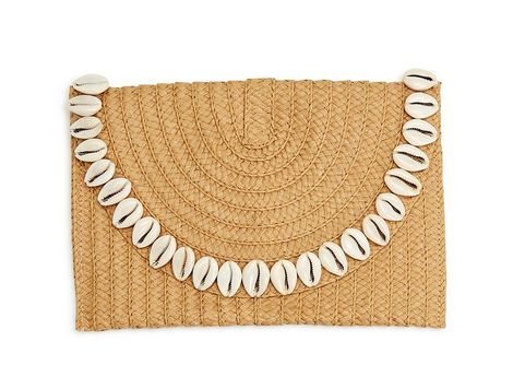Seashell Paper Raffia Clutch - Tan