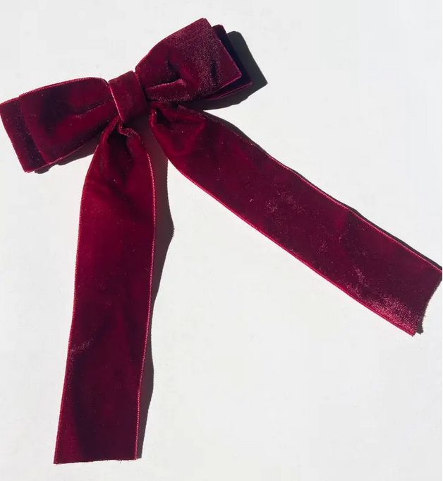 Classic Velvet Hair Bow Barrette | Red