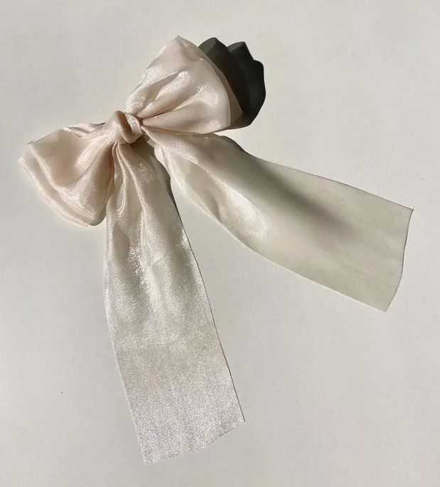 Iridescent Organza Hair Bow Barrette  White