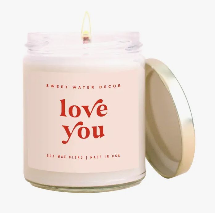 Love You Soy Candle - Clear Jar - Pink and Red - 9 oz
