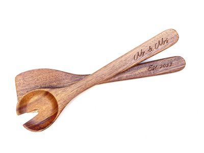Personalized Wood Salad Servers - Mr &amp; Mrs Est.