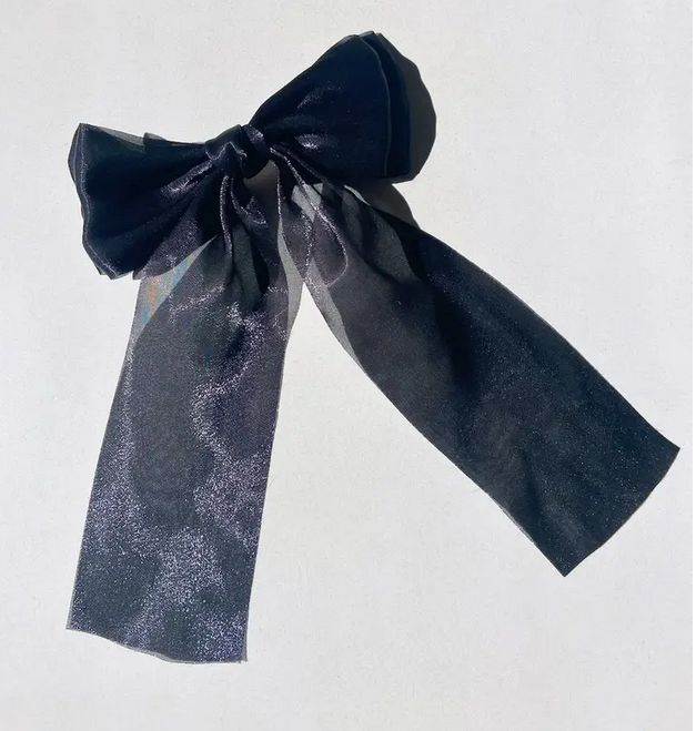 Iridescent Organza Hair Bow Barrette  Black
