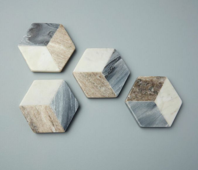 Geometric Marble Hexagon Coasters, Set of 4