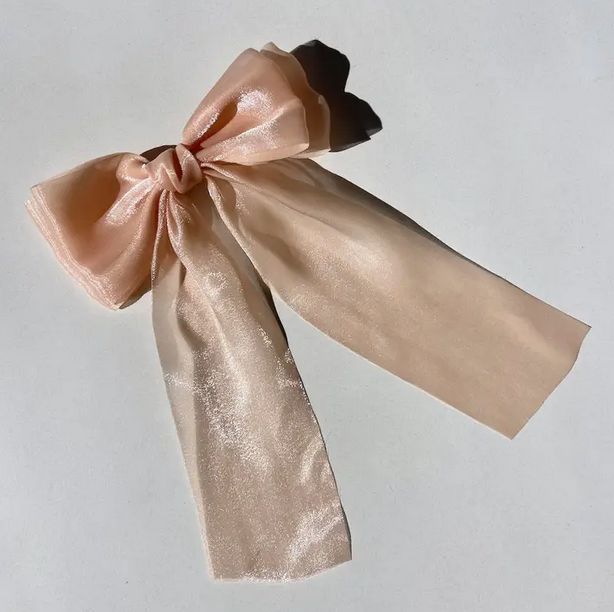 Iridescent Organza Hair Bow Barrette  Beige