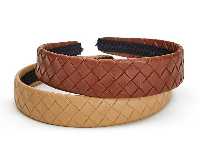 Woven Vegan Leather Headband - Tan