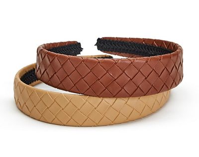 Woven Vegan Leather Headband - Tan