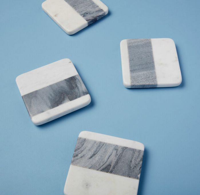 White &amp; Gray Marble Square Coasters, Set of 4