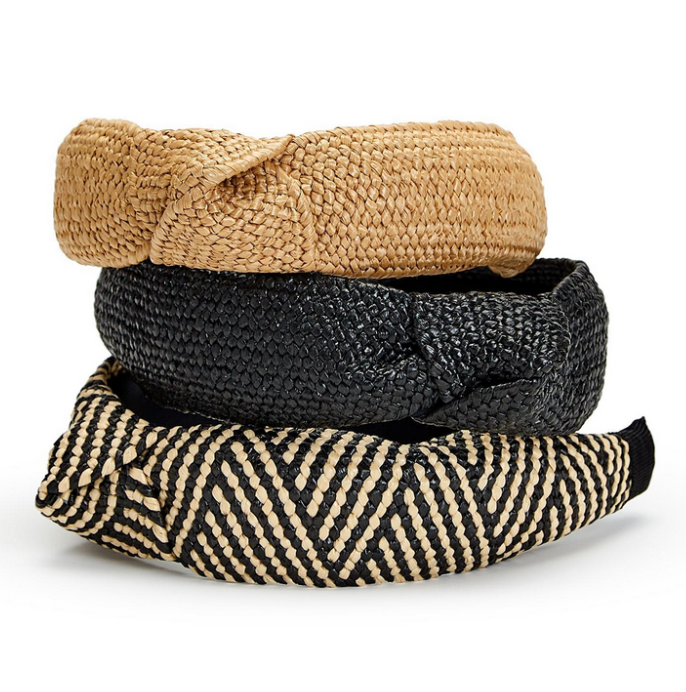 Woven Raffia Headband Knot - Black/White