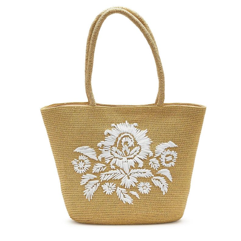 Tote Bag with Embroidered Floral Motif
