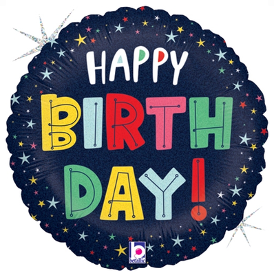 Birthday Colorful Stars Holographic Balloon 18&quot;