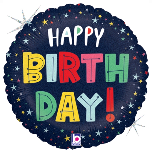 Birthday Colorful Stars Holographic Balloon 18&quot;