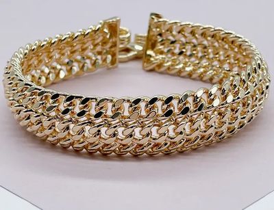 18K Gold Filled Thick Bracelet Feature Three Cuban Link