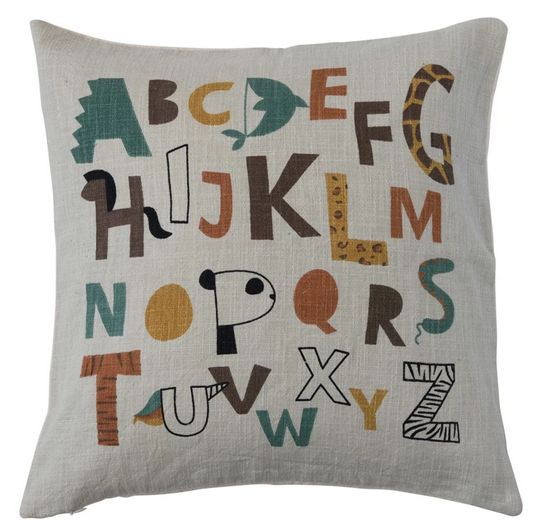 Cotton Printed Pillow w/ Abstract Alphabet
