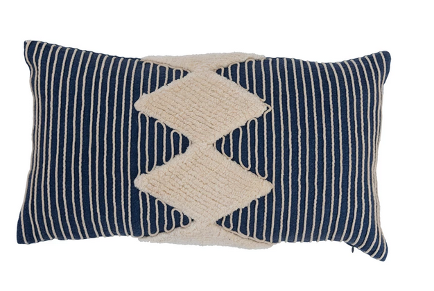 20&quot; x 12&quot; Cotton Tufted Lumbar Pillow with Embroidered Rope Stripes