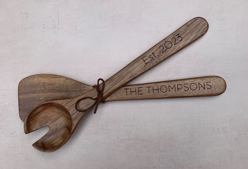 Personalized Wood Salad Servers - Name/Date