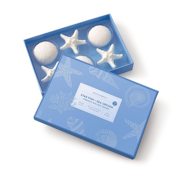 Starfish and Sea Urchin Set of 6 Sea Mist Scented Soaps in Gift Box