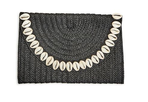Seashell Paper Raffia Clutch - Black