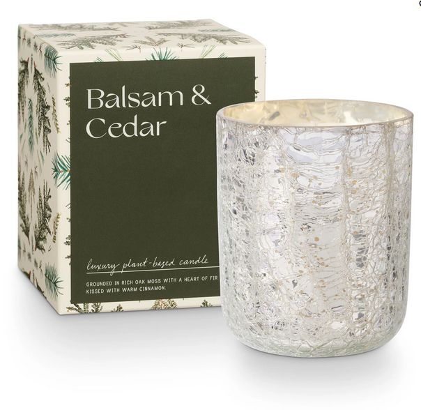 Balsam &amp; Cedar Small Boxed Crackle Glass Candle