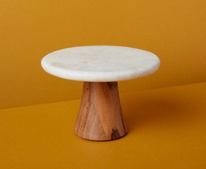 White Marble &amp; Wood Cake Stand, Small