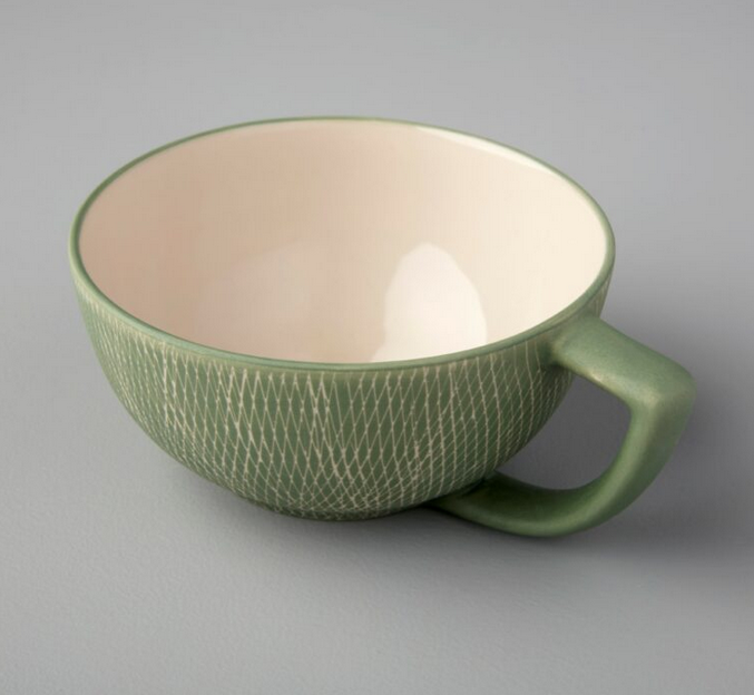 Crosshatch Stoneware Soup Mug, Jade