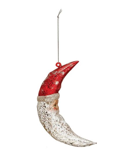 Hand-Painted Mercury Glass Santa Moon Ornament w/ Glitter