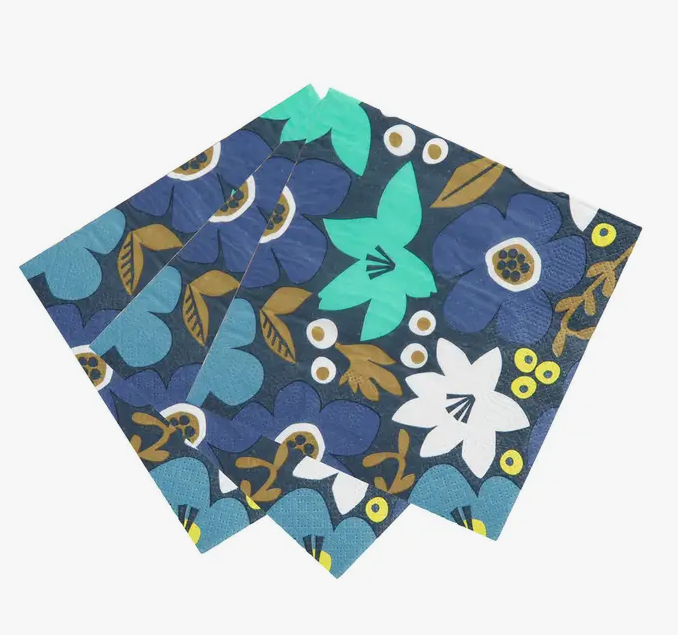 Eco-Friendly Blue Floral Napkins - 20 Pack