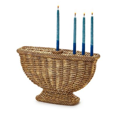 Basket Weave Pattern Menorah with Gold Leaf
