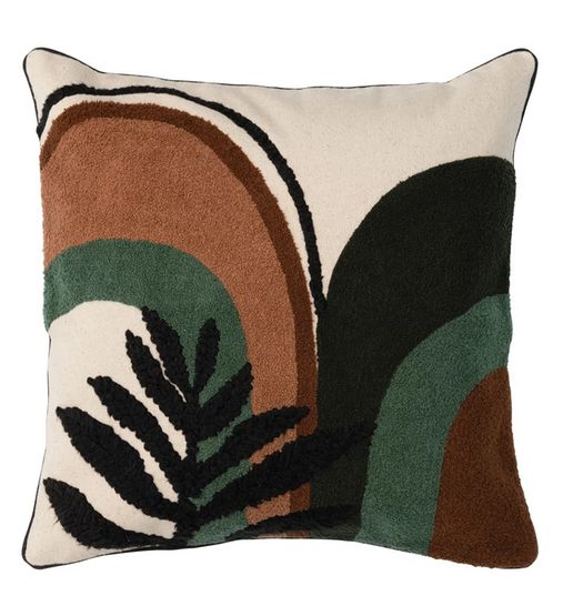 20&quot; Cotton Tufted Pillow w/ Embroidery &amp; Black Piping