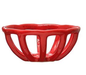 Handmade Stoneware Basket Bowls -  Small Red
